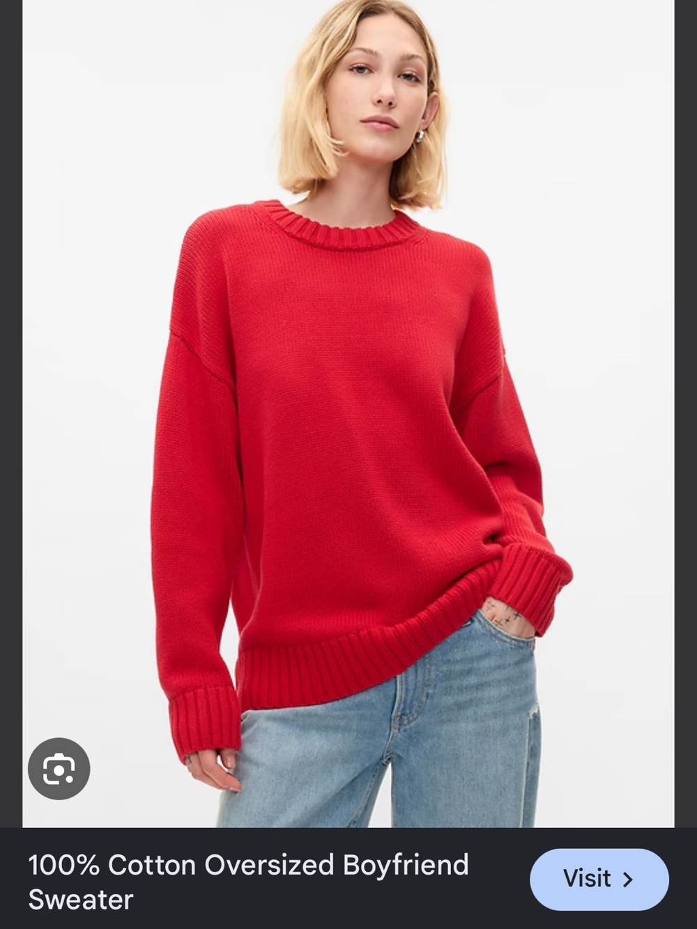 GAP Cotton Oversized Crew Sweater - Red